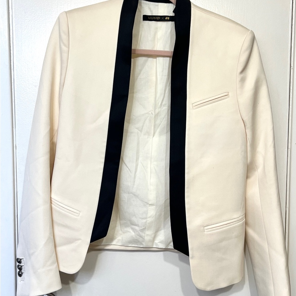 Balmain x H&M Men’s Smoking Blazer Jacket White Size 32R EUR 42